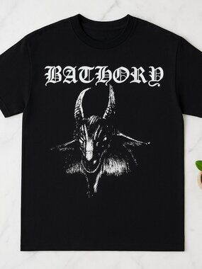 Black Gothic Goat Head Graphic Tee Vintage Metal Band Style Shirt